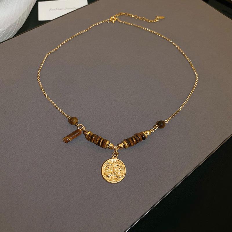 Sun & Stone Pendant Necklace - Titanium & Stainless Steel Clavicle Chain Jewelry