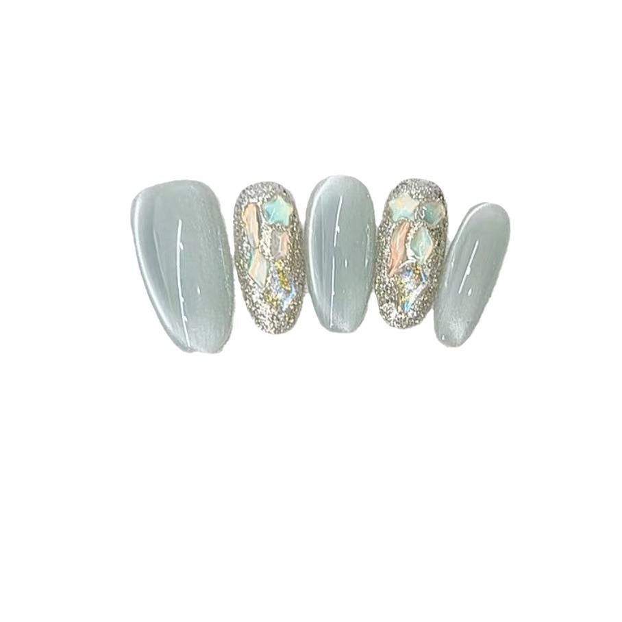 Pure Hand-made Phototherapy Wear Nail Tablets Green Milk Lift Green Wear Nail Finished Product Reusable Nail Patches