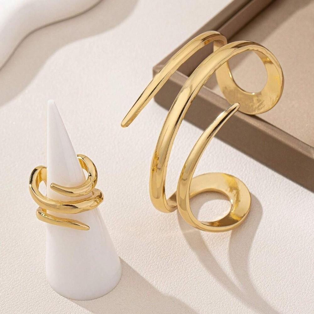 2Pcs/Set Elegant Hollow Snake Armlet Minimalist Geometric Ring Multi-layer Jewelry Set Parties