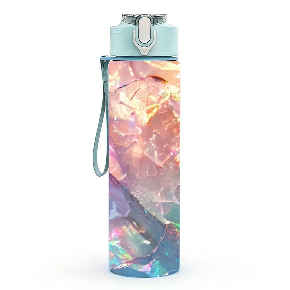 1PC Iridescent Crystal Swirl Marble Texture 750ml Color Plastic Sports Water Bottle Leakproof Flip Straw Lid Suitable for Sports Office Home Use