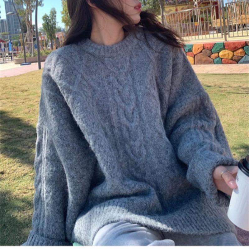 Autumn and winter new lazy style retro twist sweater women's loose soft waxy bottoming knitted sweater pullover sweater women