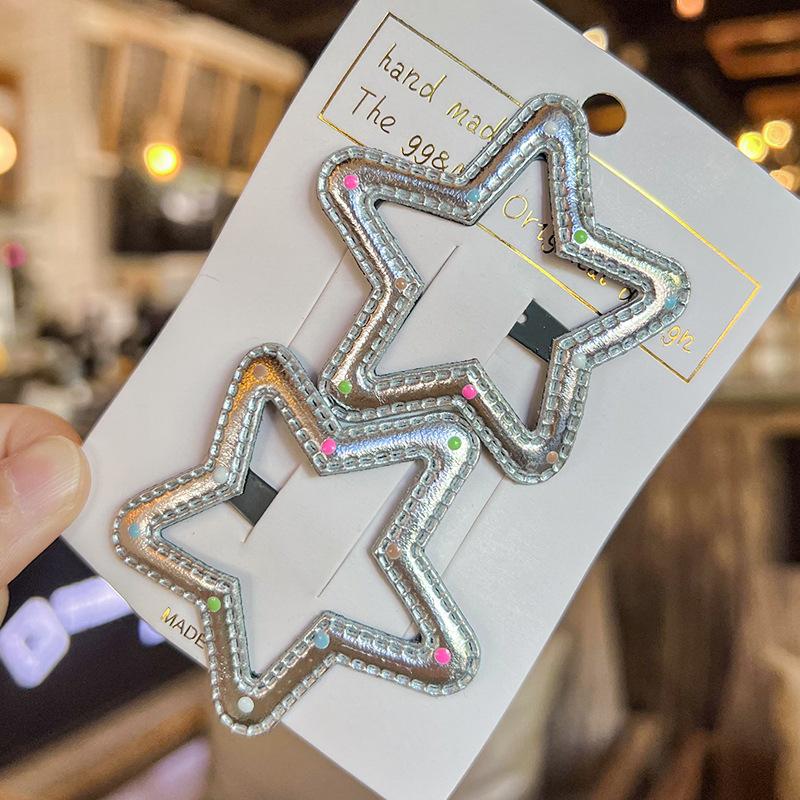 New Silver Polka Dot Cute Cartoon Duckbill Hair Clip for Messy Hair - Heart-shaped Children's Side Clip for Bangs - BB Hair Accessory