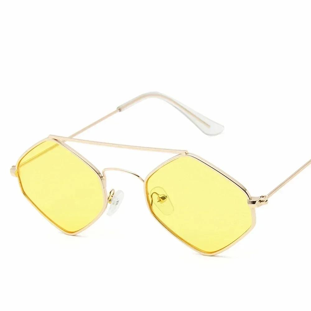 Vintage Polygonal Ocean Sunglasses For Women With Retro Metal Frame And Double Beam Design