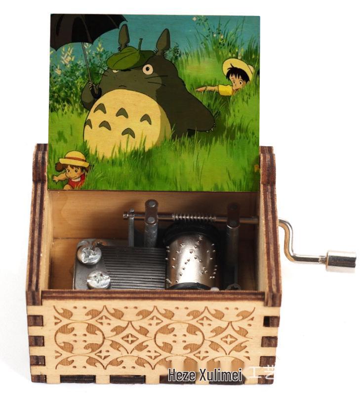 Hayao Miyazaki-Inspired Hand-Cranked Wooden Music Box - Creative Childlike Birthday Gift