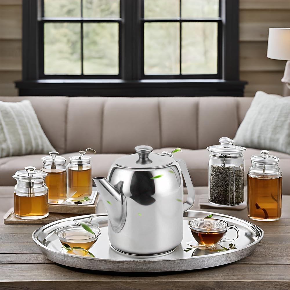 20oz or 32oz Stainless Steel Tea Pot, Silver Teapot Coffee Kettle Short Spou for Coffee, Tea, Beverages, Fruit Herbal (20 Ounces (about 500ML))