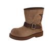 European and American foreign trade large size women's shoes 2025 autumn and winter new suede round head square heel medium tube low heel fashion boot