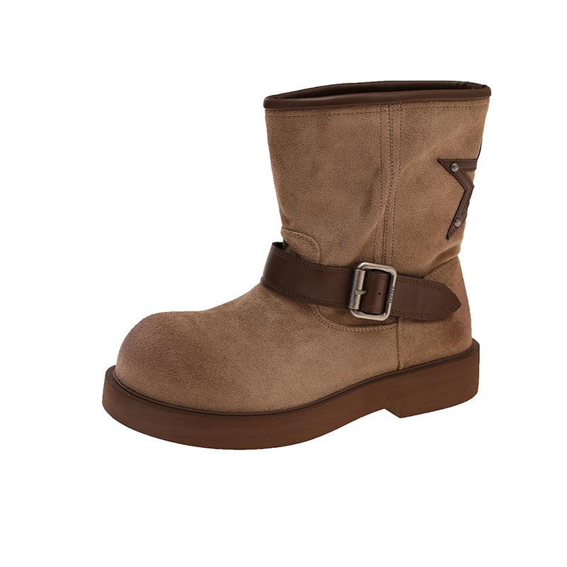 European and American foreign trade large size women's shoes 2025 autumn and winter new suede round head square heel medium tube low heel fashion boot