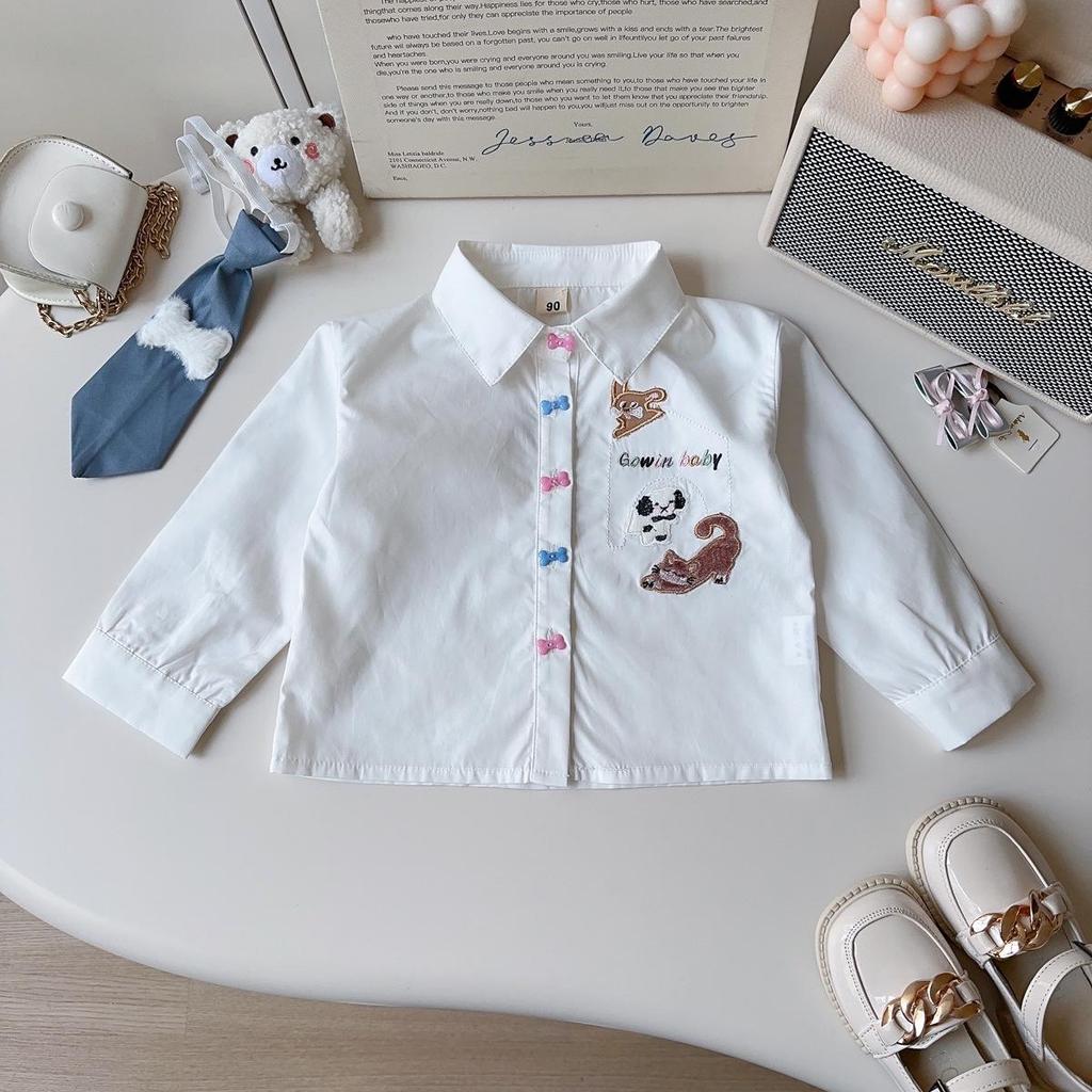 Girls' Cartoon Puppy Two-Piece Set: Shirt & Pleated Skirt with Tie - Mori Girl Style