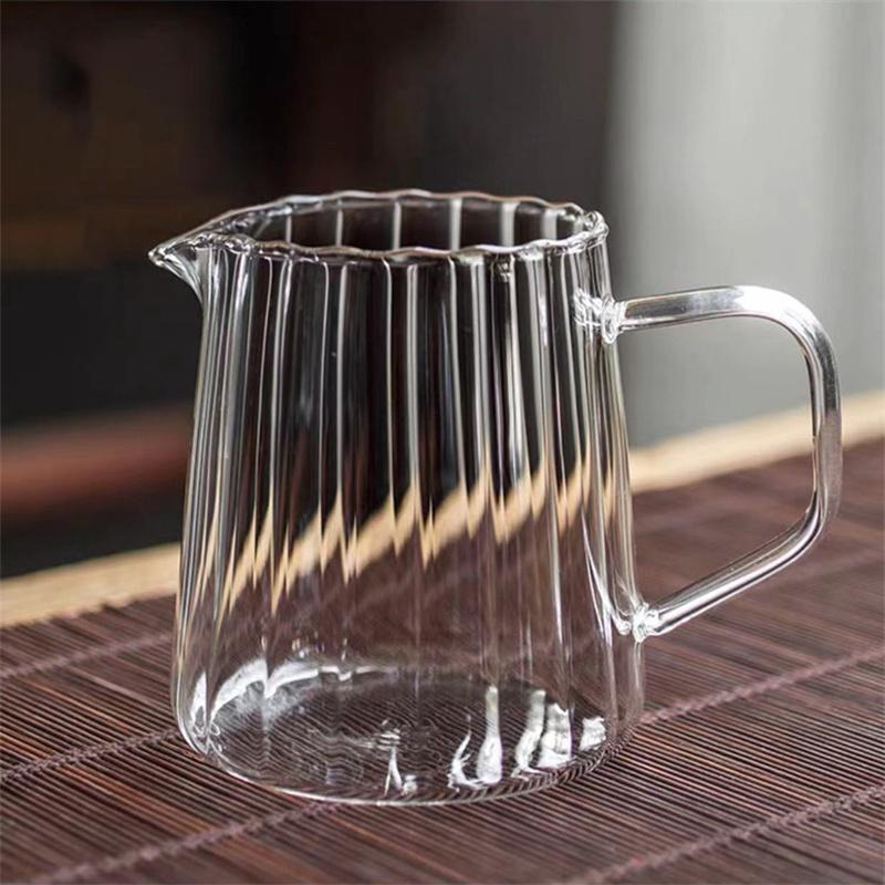 410ml 575ml Stripe Heat Resistant Glass Fair Cup Tea Pitcher Kungfu Tea Set Accessories Chahai Milk Glass Pitcher Coffee Pot
