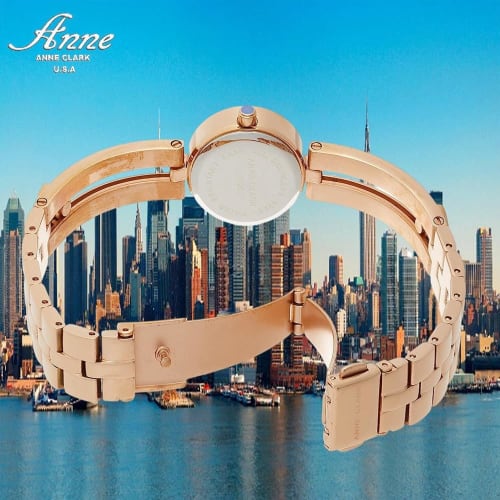 ANNE CLARK Women's Watch, AM1020 Series, Moving Heart & Cross Design, Natural Pink Shell Dial, Natural Diamonds, Skin-Friendly All-Stainless Steel (Pi