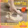 Waterproof Table Slope Heel Sandals Women's 2025 Summer New Braided Platform Women's Shoes with Platform High Heels Beach Shoes