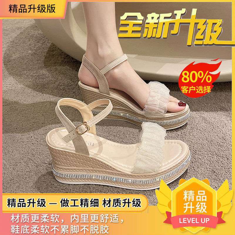 Waterproof Table Slope Heel Sandals Women's 2025 Summer New Braided Platform Women's Shoes with Platform High Heels Beach Shoes