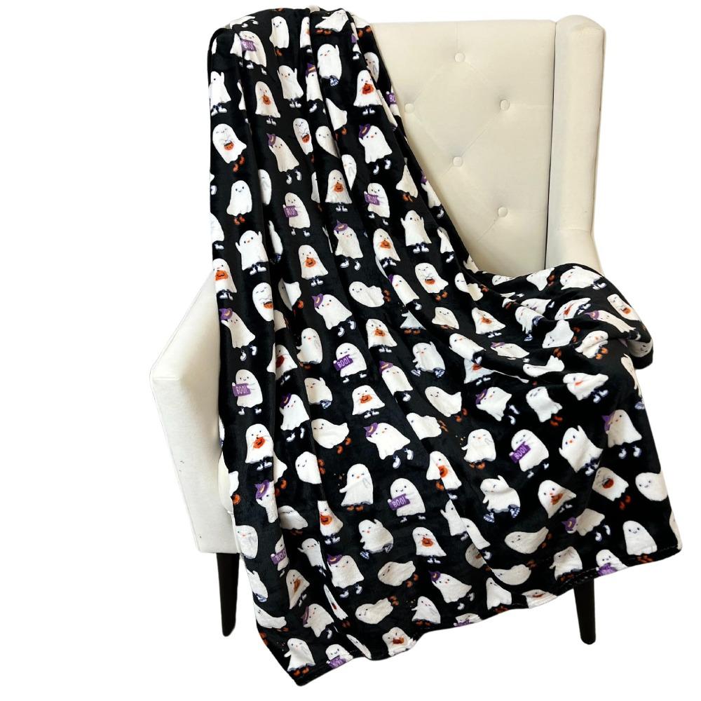 Soft Office Nap Blanket Bat Ghost Print Sofa Throw Blanket Cozy Halloween Flannel Blanket Bed Room