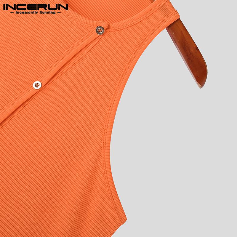 INCERUN Regatas masculinas de verão sem mangas com botão de malha e praia