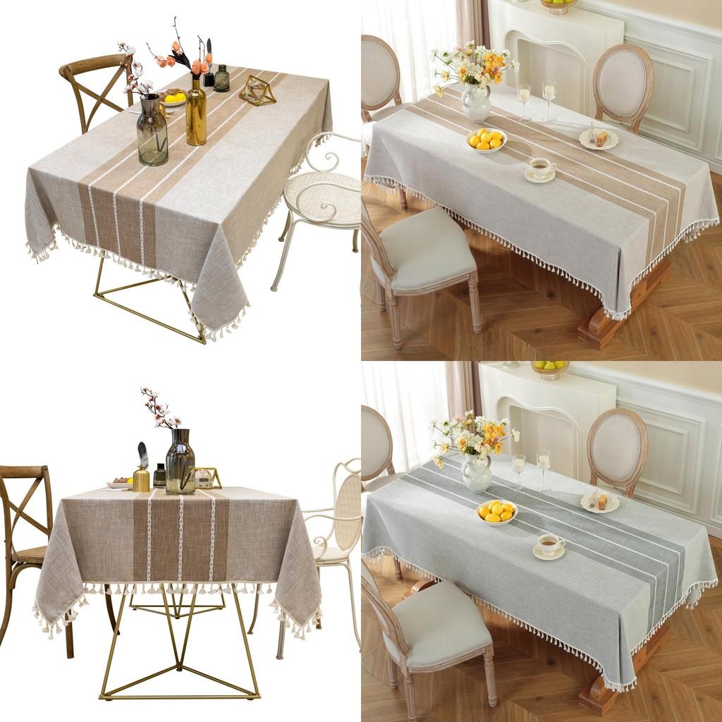 Elegant Ins Style Tablecloth In Striped Grey And Brown For Modern Dining Decor