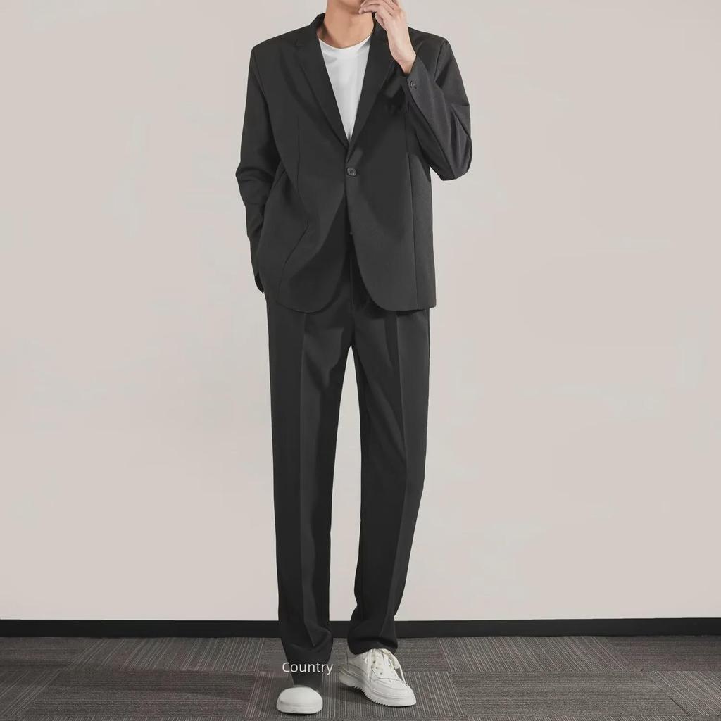 Men's Trendy Korean-Style Casual Business Suit, Spring 2024, Handsome Solid Color, No Ironing Required