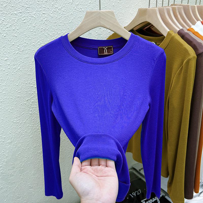 Damen 2025 Geripptes Langarm Rundhals Modisches Basisschicht T-Shirt für Frühling und Herbst