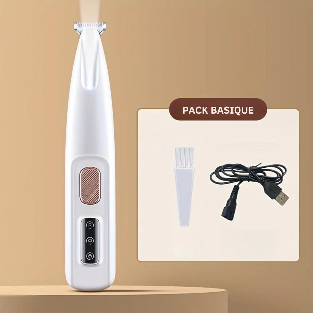 

Rechargeable Waterproof Pet Hair Trimmer for Cats and Dogs, with Light for Eye and Tail Grooming F5 English Packaging