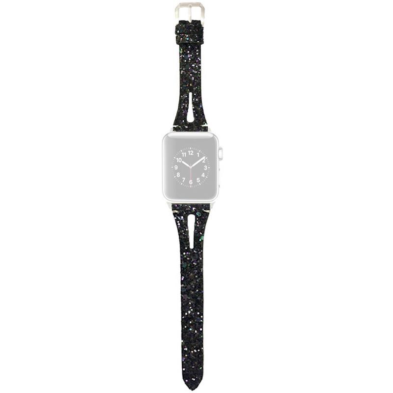 

Watch Strap for Apple Watch Series 10 42mm/9 8 7 41mm/SE (2023) SE (2022) SE 6 5 4 40mm/3 2 1 38mm Glitter Leather Wristband Black