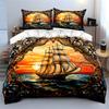 Sailing Ship Sunset Art Decor Kid'S And Adults' Bedroom Decor, Exquisite Three-Piece Bedding Set Gift