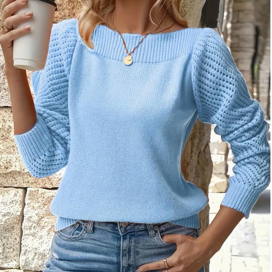 Women's Spring New Arrivals Crewneck Knit Top Hollow Long Sleeve One Shoulder Sweater
