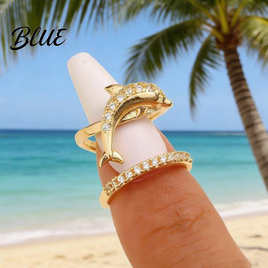 Gold Plated Ring Women Sea Animals for Rhinestone Seahorse Turtle
