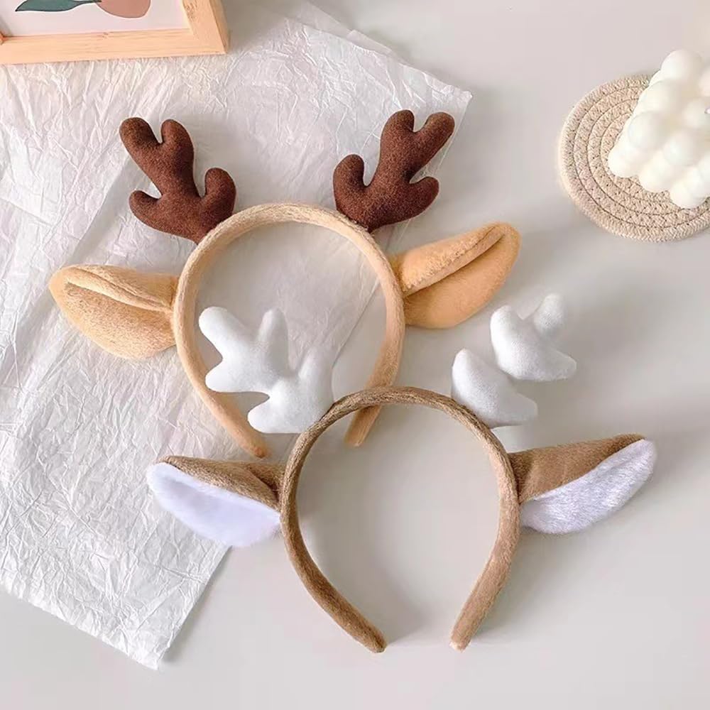Samcos Christmas Reindeer Headband, Two Colors, Deer Antler Hair Accessory, Cute Hair Ornament, Cosplay, Unisex (Brown)