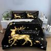 Golden Reindeer Christmas Decor Bedding Duvet Cover Set Duvet Cover Pillowcases  (1*Duvet Cover 2*Pillowcases, without duvet insert)