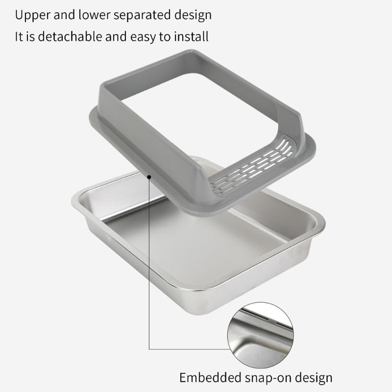 Large Half Enclosed Cats Litter Pan Stainless Steel AntiSplash Design Ventilation Litter Tray for Indoor Outdoor Cats