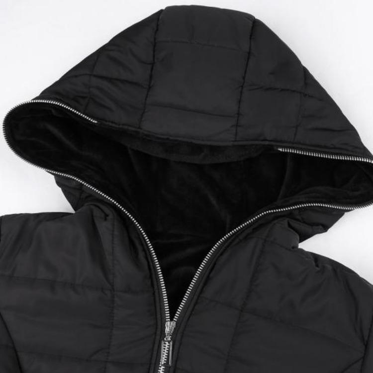Winter Women Hooded Padded Down Jacket Mid Length Cotton Coat Plush Lined Windproof Zip Up Long Sleeve with Elastic Cuffs Outdoor