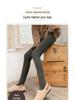 Women's High-Waisted Gray Velvet Leggings: Slimming, Warm, Vertical Stripes for Autumn/Winter.