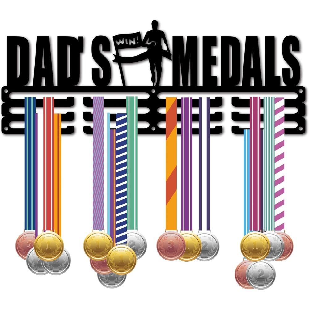 Metal Medal Holder Wall Mount Rack Black 15.7 X 4.7 Inch for Race Runner Swimmer Gymnast Display Up To 60 Medals Sports Award Organizer