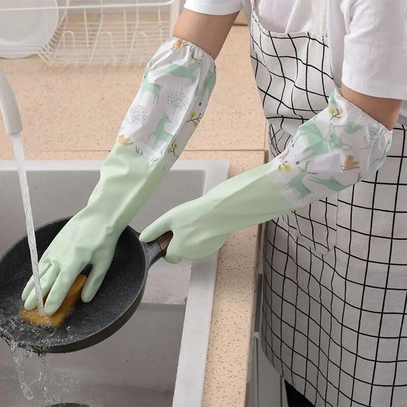 Dishwashing Gloves Warm  Rubber Waterproof Kitchen Washing Dishes Housework Gloves Women’s Waterproof Cleaning Gloves