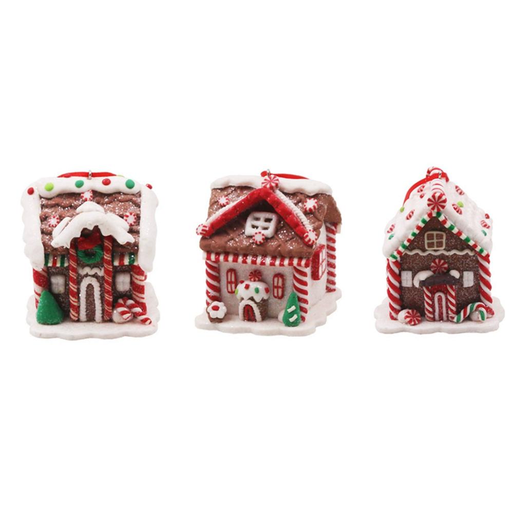 3/5pcs Soft Clay Christmas Little House Pendant Christmas Cottage Desktop Decoration
