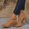 Fashion Block Heels Fashion Womens Shoes 2024 Open Toe Large Size Female Sandal Chunky Luxury Peep Low New Comfort Big Girls Beige