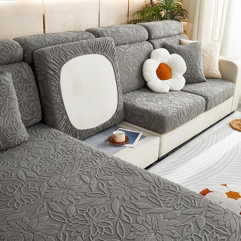 Solid Color Camellia Jacquard Sofa Slipcover, 1pc Stretch Couch Cover Furniture Protector For Bedroom Office Living Room Home