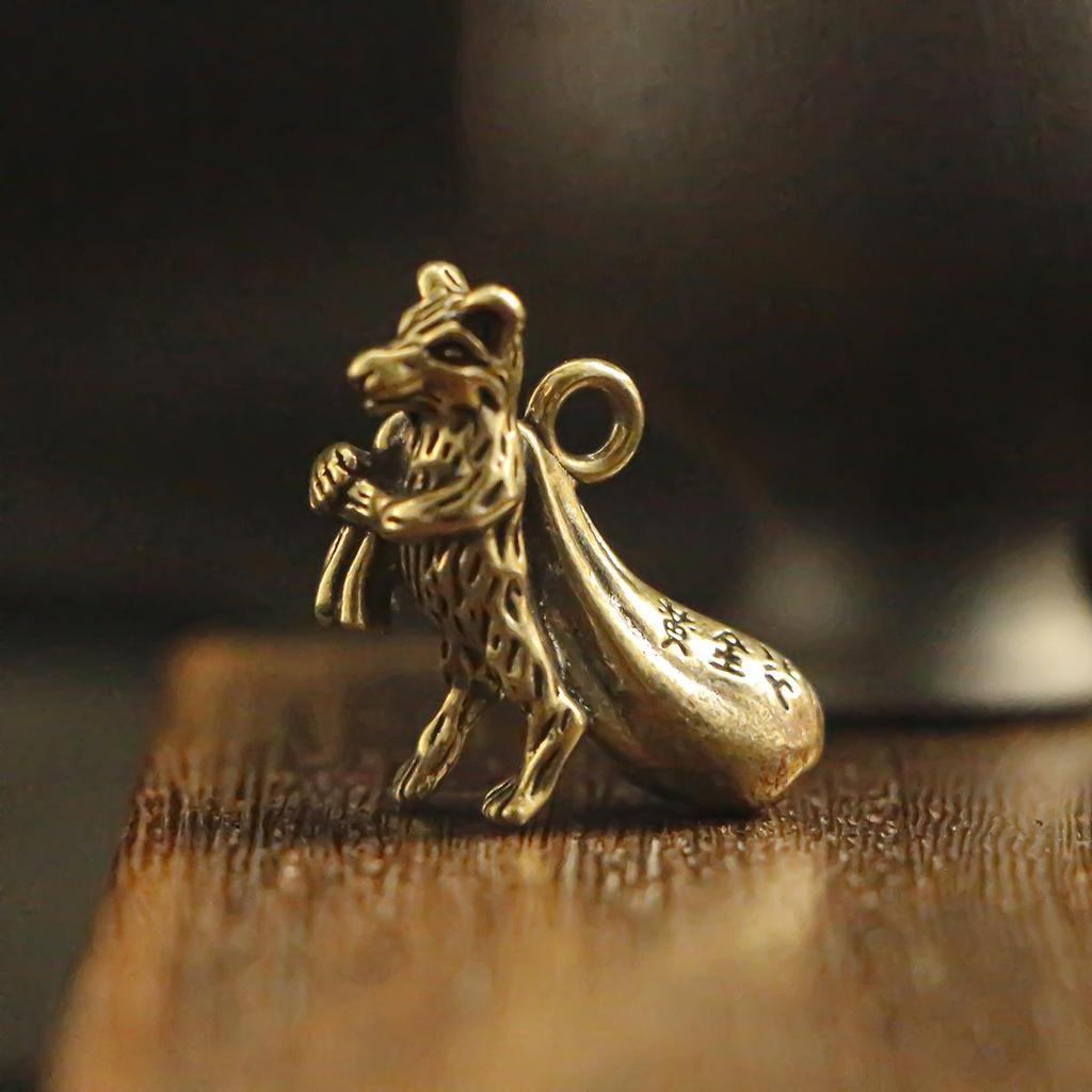 3D Messing Chinesisches Tierkreiszeichen Ratte Schlüsselanhänger Anhänger und Mini Hängeornament