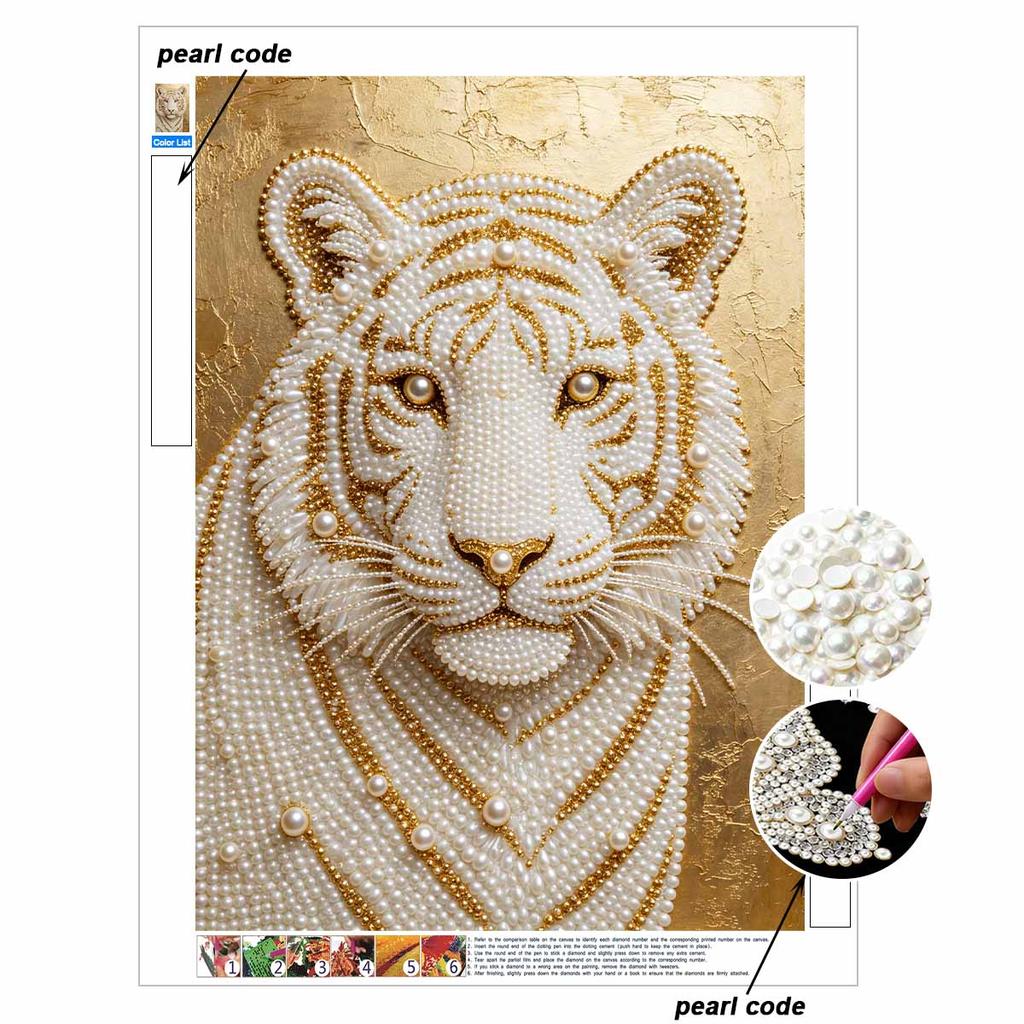 5D DIY Pearl Diamond Painting Kit Majestic White Tiger Full Drill Embroidery Mosaic Art Home Wall Decor Gift