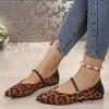 Women's Leopard Mary Jane Shoes Fall New Flat Plus Size One Line Two Wear Pumps Pointed Shoes