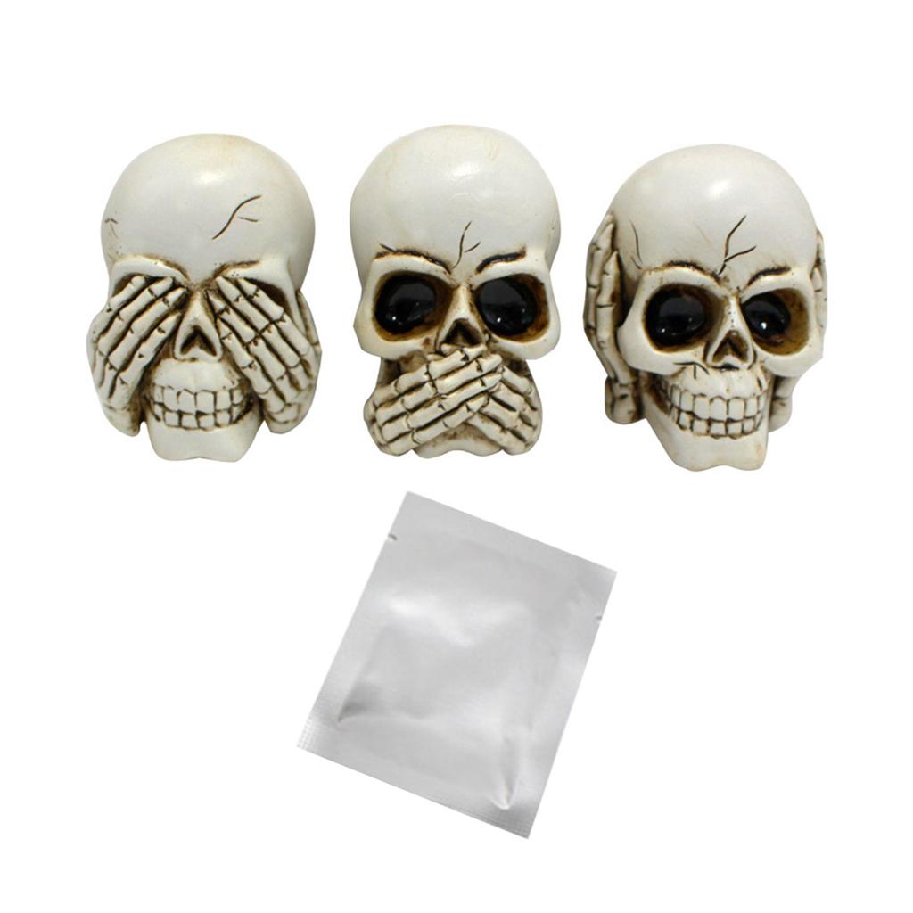 3Pcs/Set Resin Skulls Mini Skull Figures Car Fragrance Clip for Gift and Home Decor