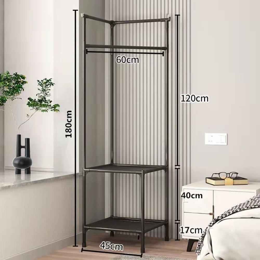Anti-toppling Floor Standing Shelf Hanging Rod Clothes Organization Rack Shoes Shelf  Bedroom