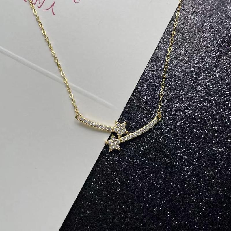 Korea summer commuter niche hot-selling smiley face star diamond pendant S925 sterling silver necklace female versatile 925 silver