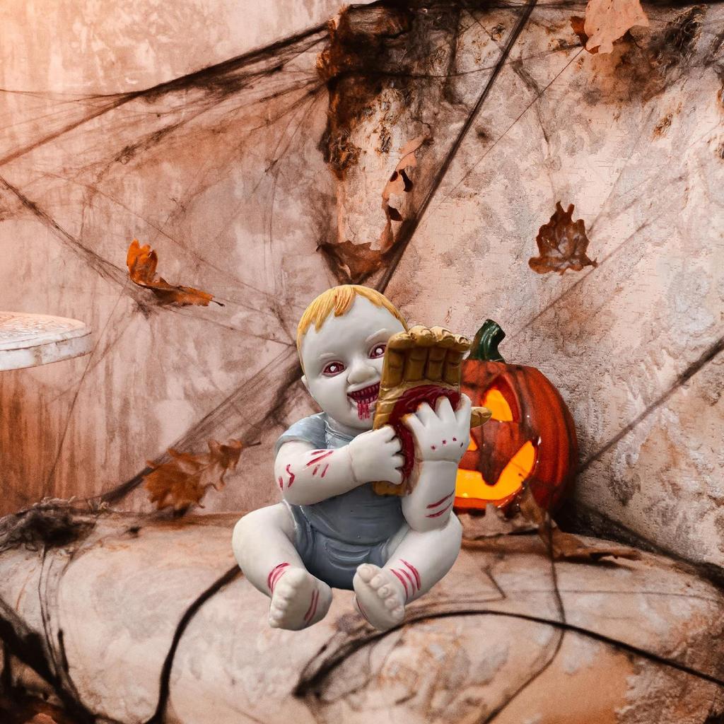 Halloween Doll Creepy Decorative Handmade Statue Sculpture for Office Porch Tabletop