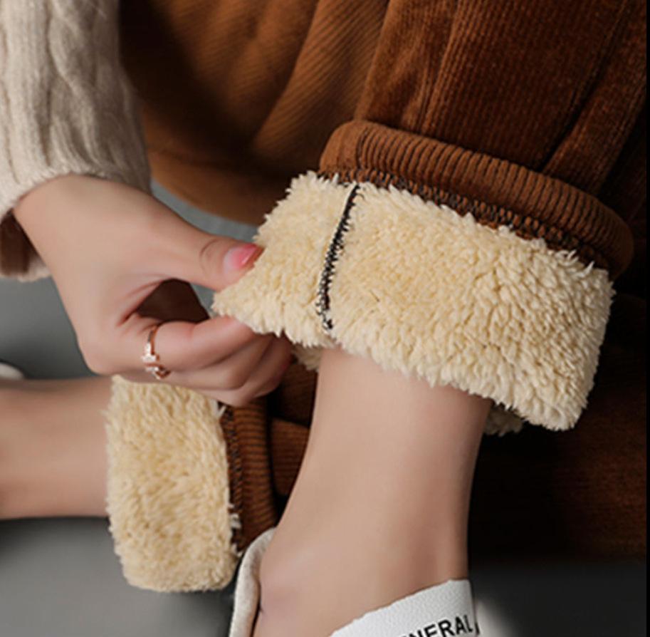 Manšestrové vycpané teplé kalhoty Dámská móda Stretch Vysoký pas Dámské kalhoty Zimní Jednoduché Jednobarevné Harémové kalhoty z jehněčí vlny