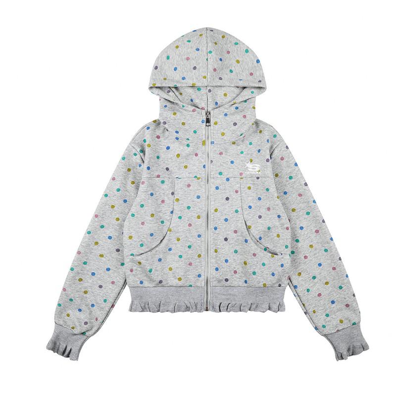 Vintage Polka Dot Hooded Zip-Up Sweatshirt Short Cropped Oversized Streetwear Women Men Fall Casual