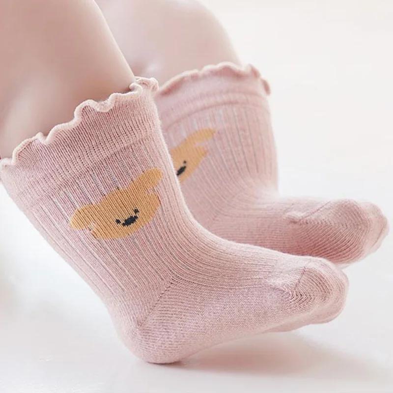 Cute Cartoon Bear Rabbit Baby Socks Spring Autumn Cotton Infant Toddler Ruffle Socks Casual Kids Mid Tube Socks