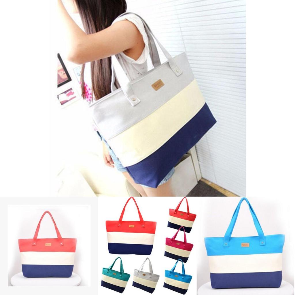 Chic Women Canvas Stripe Handbag With Premium Quality For Summer Essentials