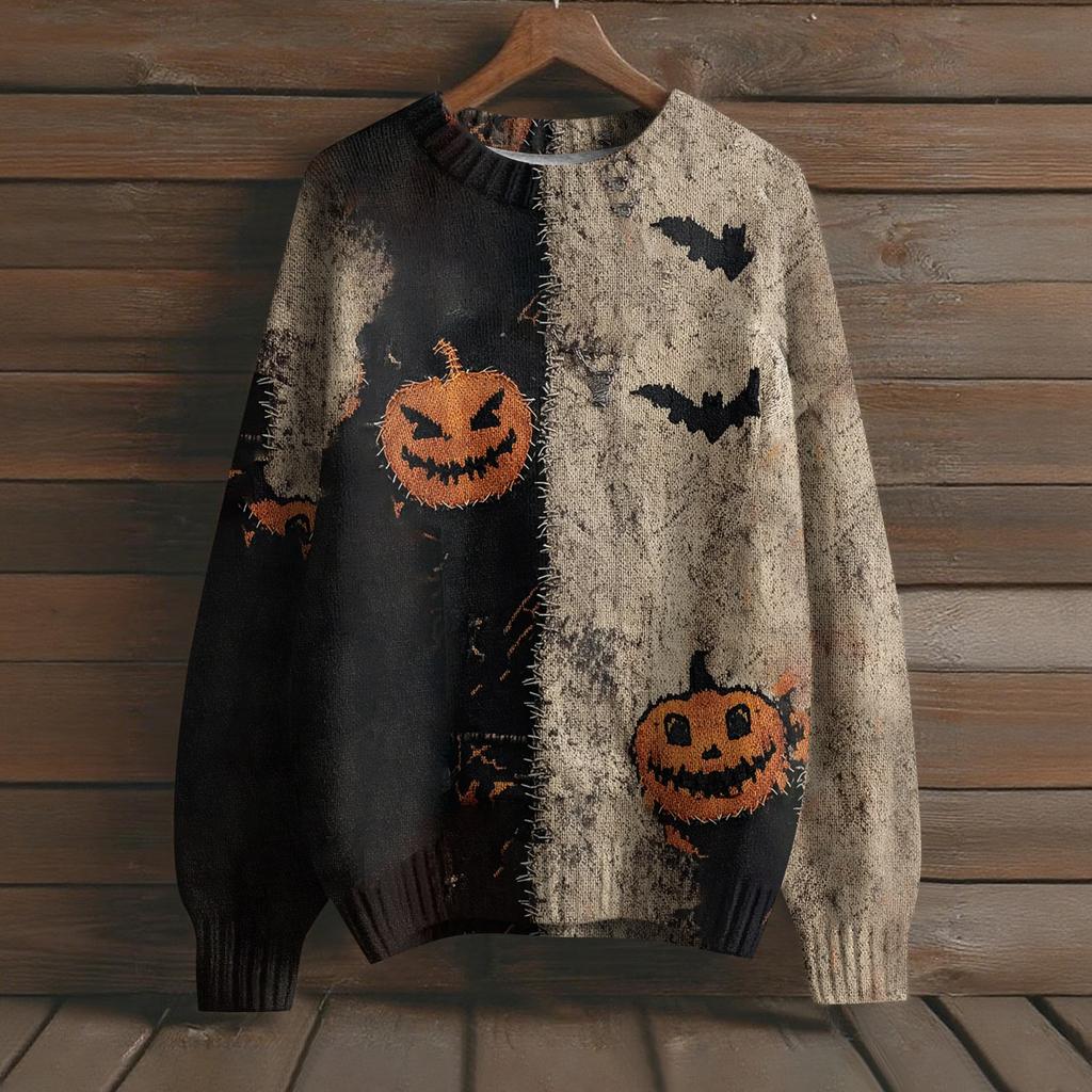 Herre Langermet Pullover Genser Casual Halloween Trykk Strikket Oversized Genser