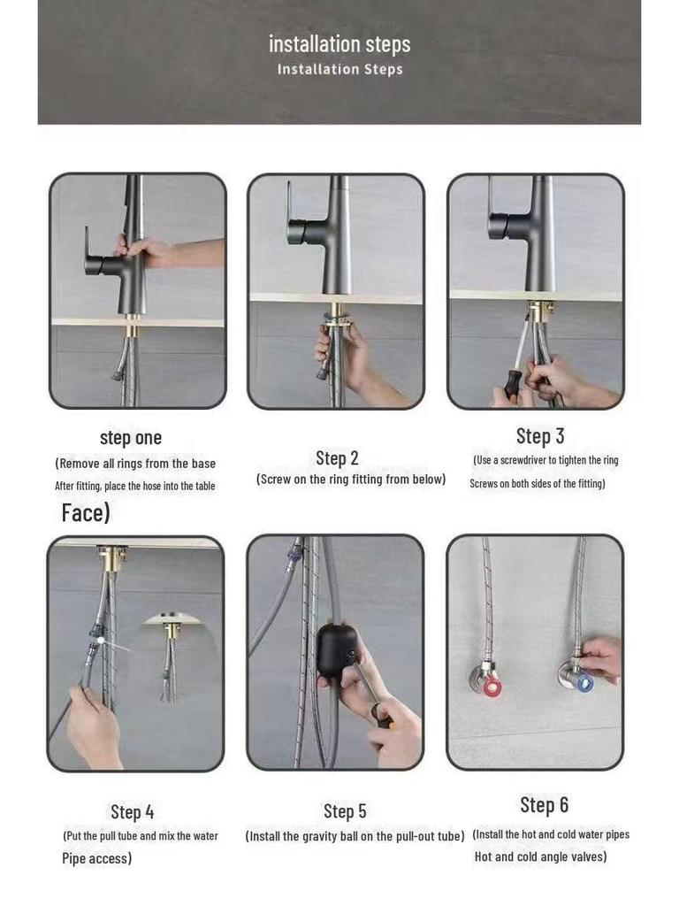Baterie de bucătărie extractibilă din oțel inoxidabil cu temperatură dublă și cioc retractabil și rotativ