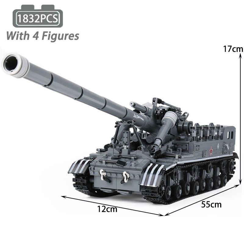 MOC Tank Building Blocks Military Series Rocket Launcher Tank Missle Armored Vehicle Tractor Bricks 3D Model Toys Sets Kid Gifts